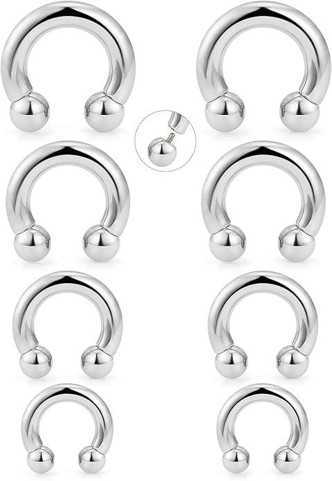 20G-00G Septum Rings Ear Gauges Earrings Stretching Kit 316L Surgical Steel Horseshoe Septum Pa Piercing Jewelry for Women 10mm 12mm 14mm 16mm