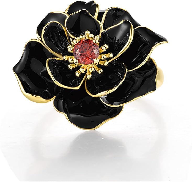 Santuzza 925 Sterling Silver Enamel Flower Statement Ring for Women