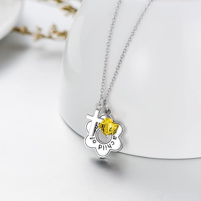 AOBOCO 925 Sterling Silver I Am a Child of God Daisy Necklace Jewelry Birthday Birthday Baptism Communion Gifts for Girls
