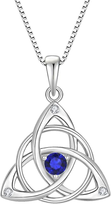 Celtic Knot Necklace for Women 925 Sterling Silver Birthstone Necklace Trinity Love Knot Pendant Necklace Jewelry Birthday Christmas Valentine's Day Gifts