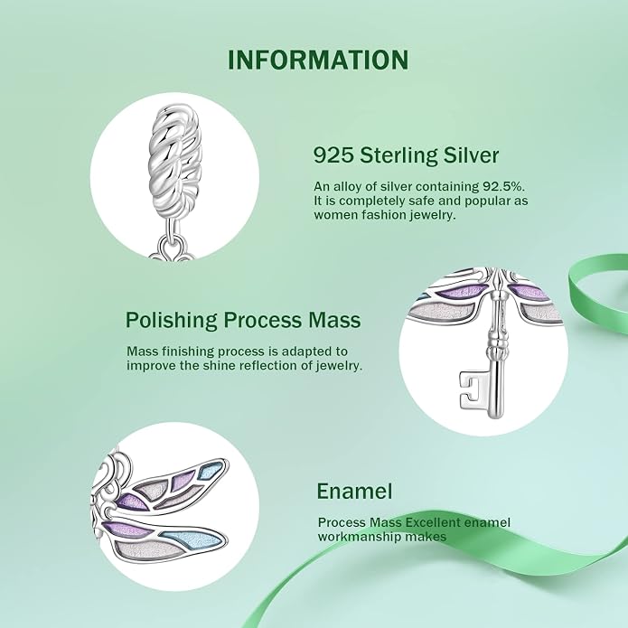 NINGAN 925 Sterling Silver Charm Golden Love Charm Buckle Safety Chain Travel Bead Firefly Dragonfly Pendant, Suitable for Women Bracelet and Necklace as Gift from Mom and Friends