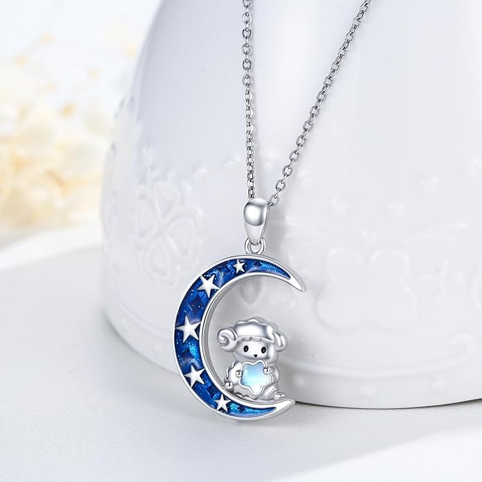 TRISHULA Crescent Moon Necklace 925 Sterling Silver Eye of Horus Animal Moon Pendant with Heart Crystal Birthday Jewelry Gift for Women Christmas Gifts for Her
