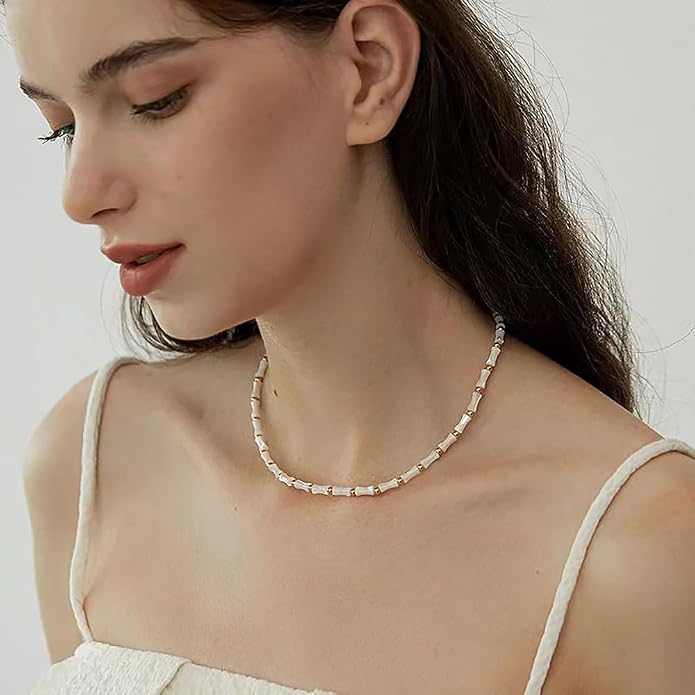 Natural Freshwater Baroque Pearl Necklace 14K Gold Plated Dainty Choker Necklace for Women Girls Snake Chain/Cuban Link/Paperclip/Ball Beaded Chain/Tennis Chain Fashion Jewelry for Gift