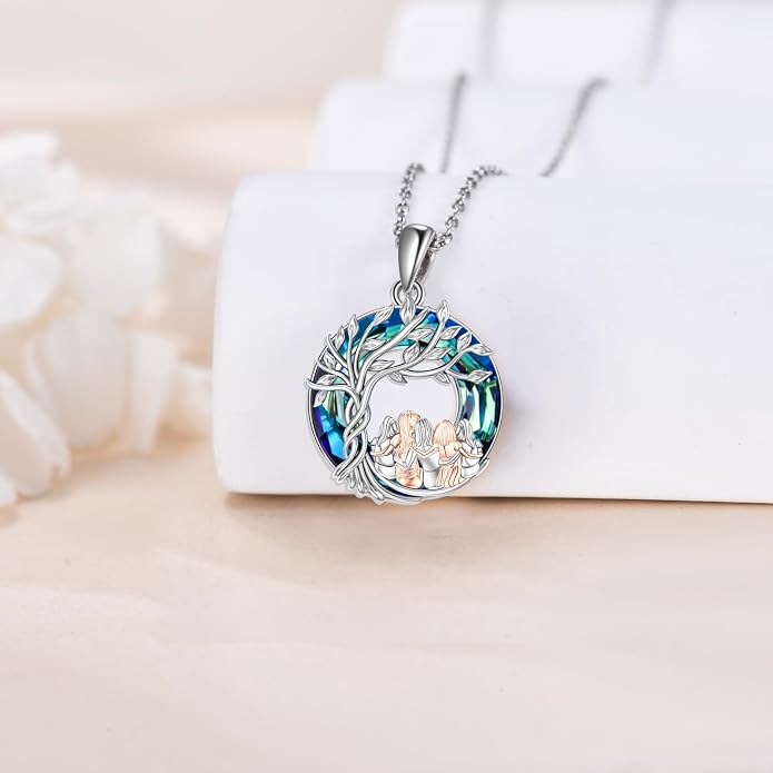 Sisters Necklace Sterling Silver Always My Sister Forever My Friend Jewelry Tree of Life Palm Trees Necklace for Women Female Friendship Jewelry