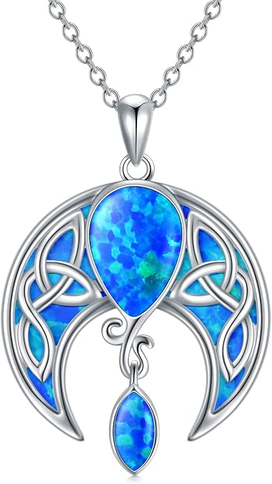 AOBOCO Sterling Silver Celtic Crescent Moon Goddess Pendant Irish Good Luck Necklace with Birthstone Crystal, Celtic Moon Jewelry Gift for Women Mom Wife