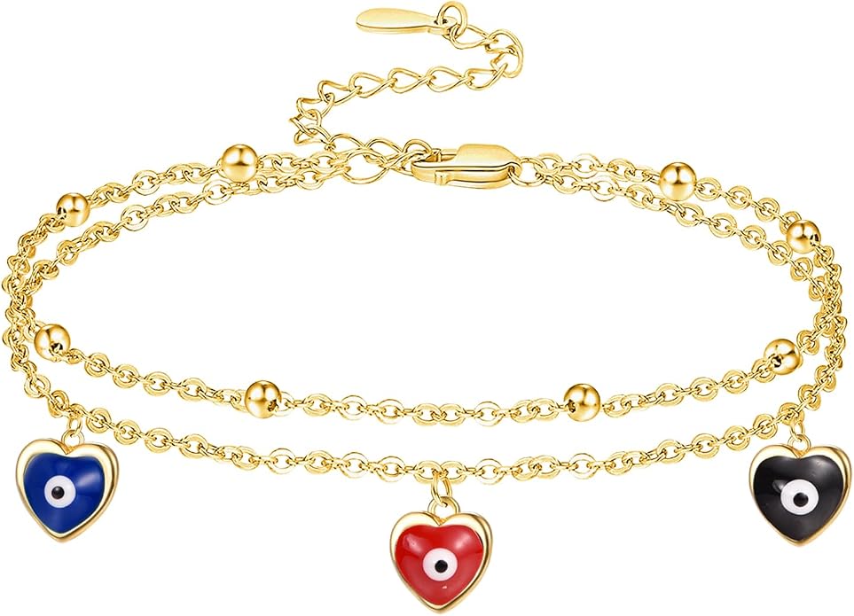 Palpitate Evil Eye Anklet for Women Protection Ankle Bracelets Layered Bead Chain Evil Eye Jewelry Christmas Gifts for Women Adjustable