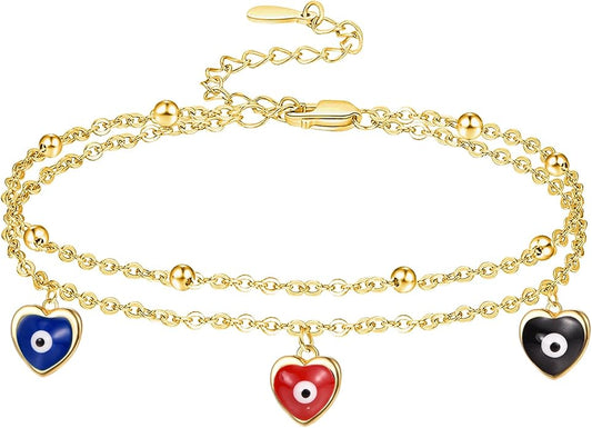 Palpitate Evil Eye Anklet for Women Protection Ankle Bracelets Layered Bead Chain Evil Eye Jewelry Christmas Gifts for Women Adjustable