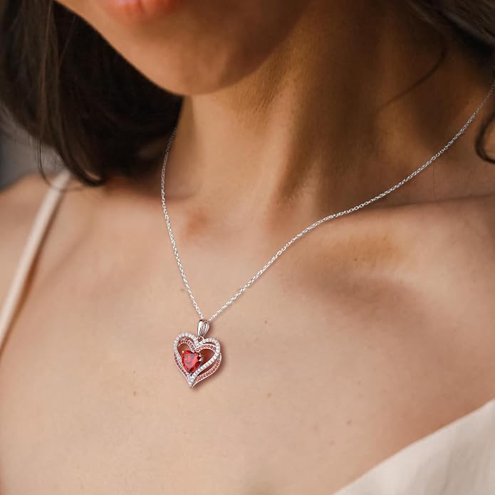 Anniversary Charm Necklace, Sterling Silver 14K Gold Plated Chain with Interlocking Heart Pendant Elegant Birthstone Necklaces for Women, Length 18"