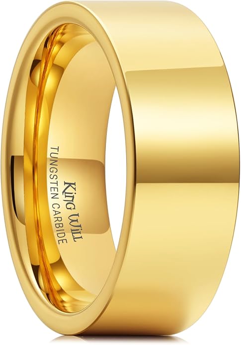 King Will Basic Gold/Rose Gold/Brown Plated Tungsten Wedding Band for Men/Women, 2mm/4mm/6mm/8mm/10mm/12mm Width Band Rings, Pipe Cut Matte Brushed Finish Cigar Band Ring Comfort Fit