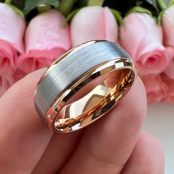 TUTISS 6mm 8mm Tungsten Rings for Men Women Fashion Engagement Wedding Bands Brushed Finish Stepped Beveled Edges Comfort Fit