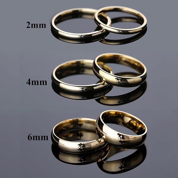 NOKMIT 2mm 4mm 6mm Gold Wedding Bands for Women Men Dainty Gold Silver Tungsten Cigar Band Rings Thumb Pinky Ring High Polish Non Tarnish Comfort Fit Size 4-12