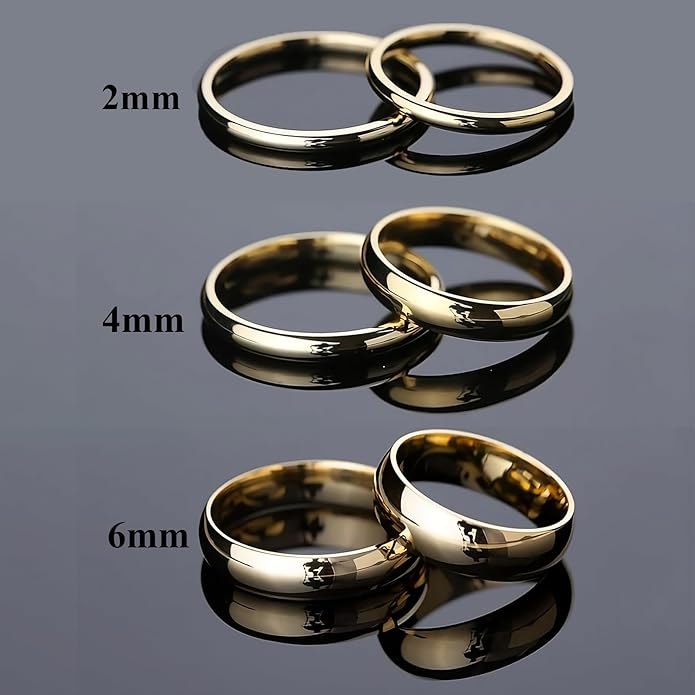 NOKMIT 2mm 4mm 6mm Gold Wedding Bands for Women Men Dainty Gold Silver Tungsten Cigar Band Rings Thumb Pinky Ring High Polish Non Tarnish Comfort Fit Size 4-12