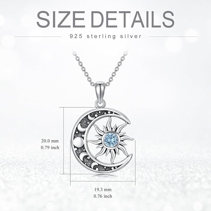 Sun and Moon Necklace 925 Sterling Silver Sun Moon Pendant Gemstone Jewelry Gifts for Women