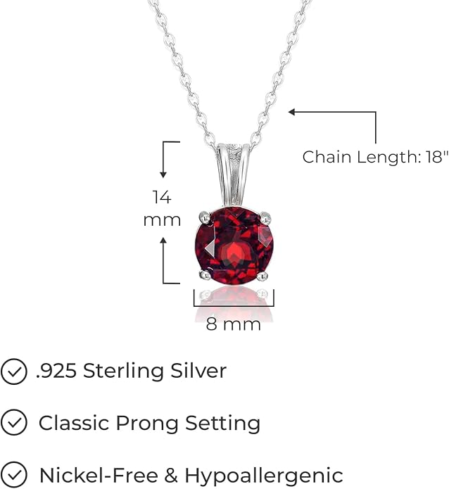 Amazon Essentials Sterling Silver Round Cut Birthstone Pendant Necklace 18"