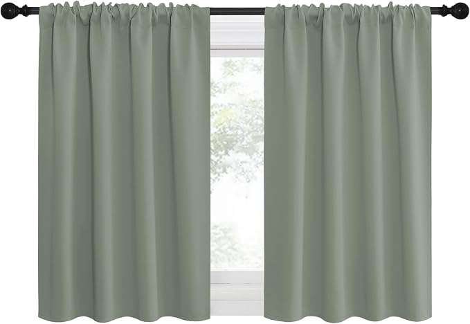 NICETOWN Window Curtains Blackout Drapes - Thermal Insulated Solid Rod Pocket Blackout Curtains/Draperies for Living Room (Sage Green, One Pair, 29 by 30-Inch)