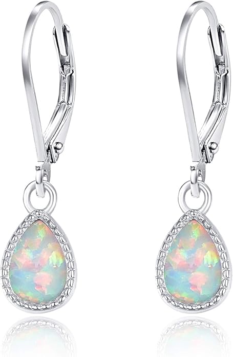 Teardrop Leverback Drop Dangly Earrings, 925 Sterling Silver with Opal/Moonstone Hypoallegenic for Sensitive Ears Jewelry Gift for Women Girlfriend with Gift Box