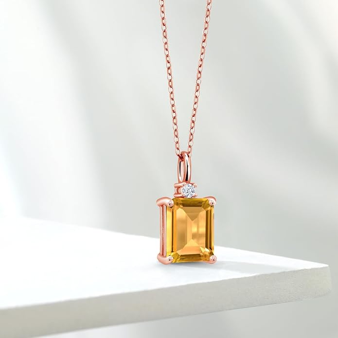 Gem Stone King 925 Sterling Silver Gemstone Birthstone Pendant Necklace for Women | Emerald Cut 10X8MM and Round 2MM | With 18 Inch Chain | Fine Jewelry for Her Mom Wife