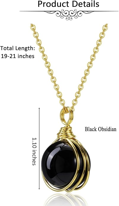 Jovivi Healing Crystal Stone Pendant Necklace Gold Wire Wrapped 16mm Natural Round Gemstone Ball Crystal Necklace for Women Men Reiki Quartz Jewelry