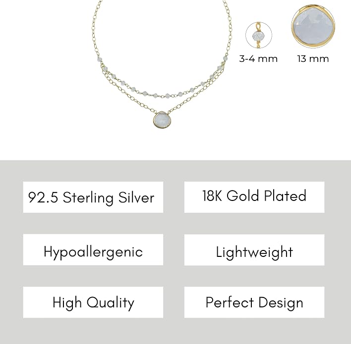 Layering Necklace for Women, Premium Layered Gold Healing Crytsal Necklaces - Tarnish Free 18K Gold Vermeil Certified S925 Classic Stack Necklace Gold Jewelry for Women - Mothers Day Gifts for Mom Wife