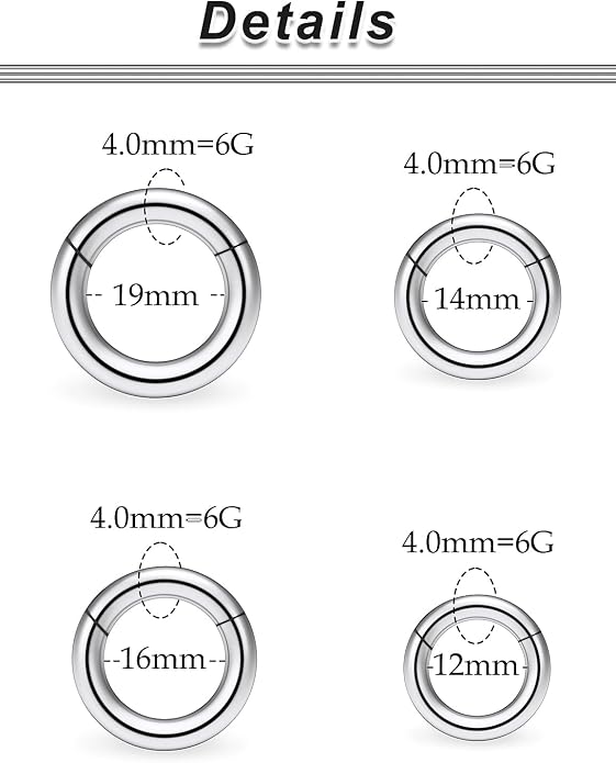 20G-2G Surgical Steel Hinged Clicker Septum Nose Rings Gauges Earrings Seamless Hoops Eyebrow Lip Ring Cliker Helix Tragus Daith Rook Earrings for Women Men