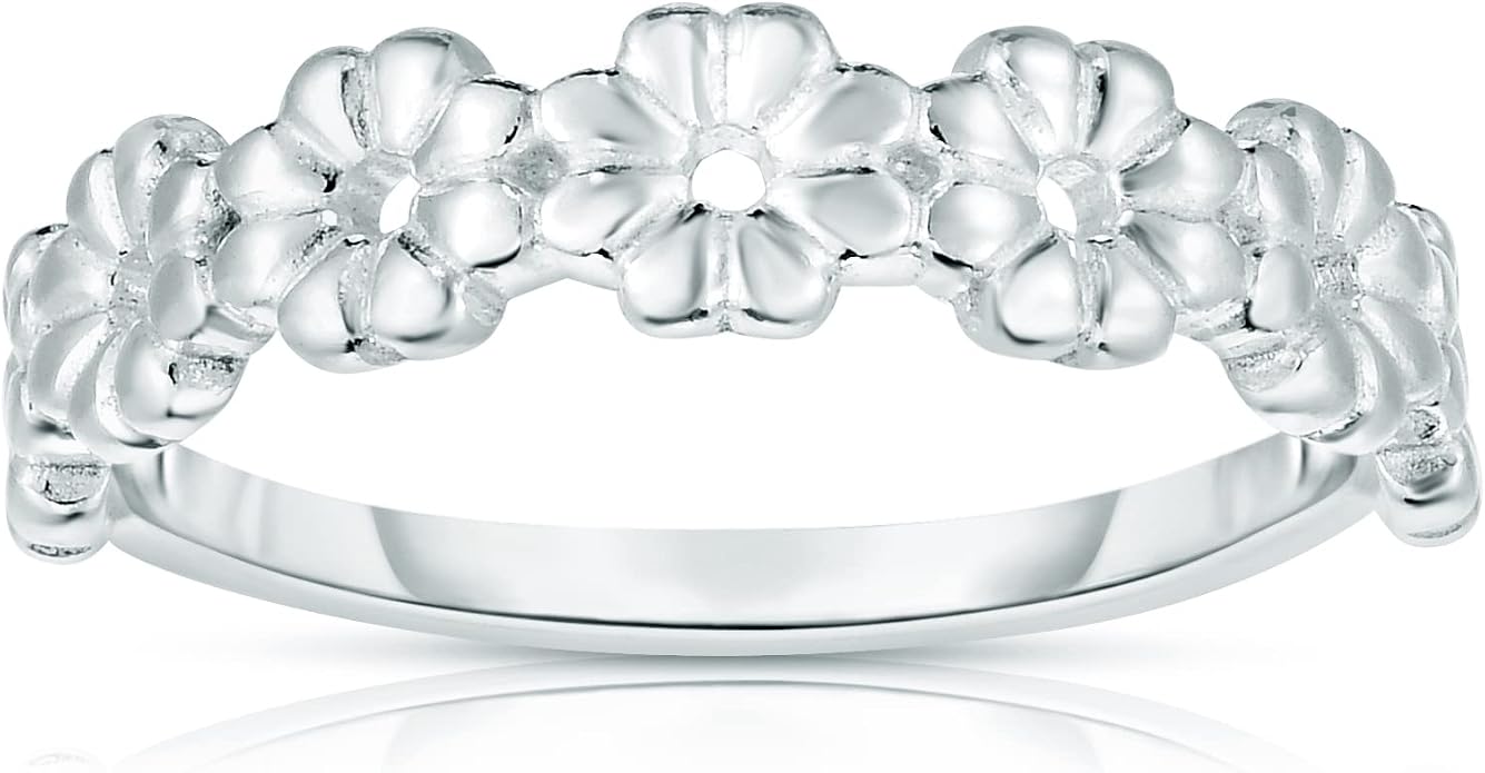 Savlano 925 Sterling Silver Daisy Flower Stackable Ring Band for Women - Made in Italy Comes With a Gift Box