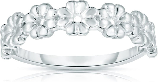 Savlano 925 Sterling Silver Daisy Flower Stackable Ring Band for Women - Made in Italy Comes With a Gift Box
