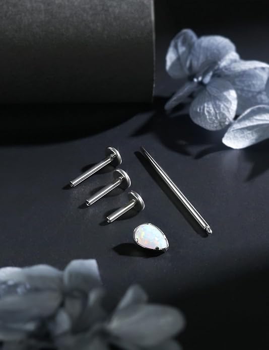 16G Astm F136 Titanium Internal Thread Flat Back Earrings Nose Studs Tragus Forward Helix Conch Cartilage Lobe Earrings Stud Medusa Labret Monroe Lip Ring Piercing Jewelry For Women Men