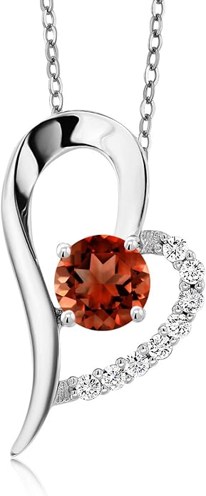 Gem Stone King Heart Shape Pendant Necklace For Women | 925 Sterling Silver | 6MM Round Gemstone Birthstone | Heart Necklace For Women | With 18 Inch Silver Chain
