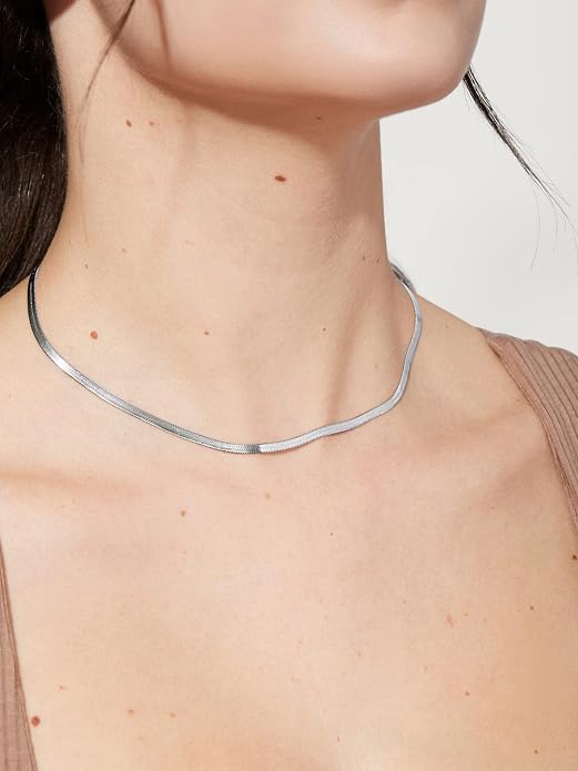 DEARMAY 14K Gold Plated Herringbone Necklaces for Women, Dainty Gold Snake Choker Chain Non Tarnish Trendy Simple Thin & Chunky Options Neckalce 1.5/3/5/6/8mm Chain Jewelry for Gifts