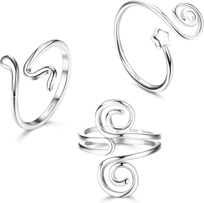 Florideco 3Pcs S925 Sterling Silver Toe Rings for Women Open Toe Rings Comfort-Fit Adjustable Toe Rings Celtic Knot Turquoise Finger Foot Jewelry Set