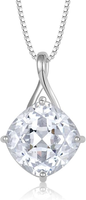 Square Cut Birthstone Necklace for Women Hypoallerg 925 Sterling Silver Cubic Zirconia Necklace Simple Jewelry for Her