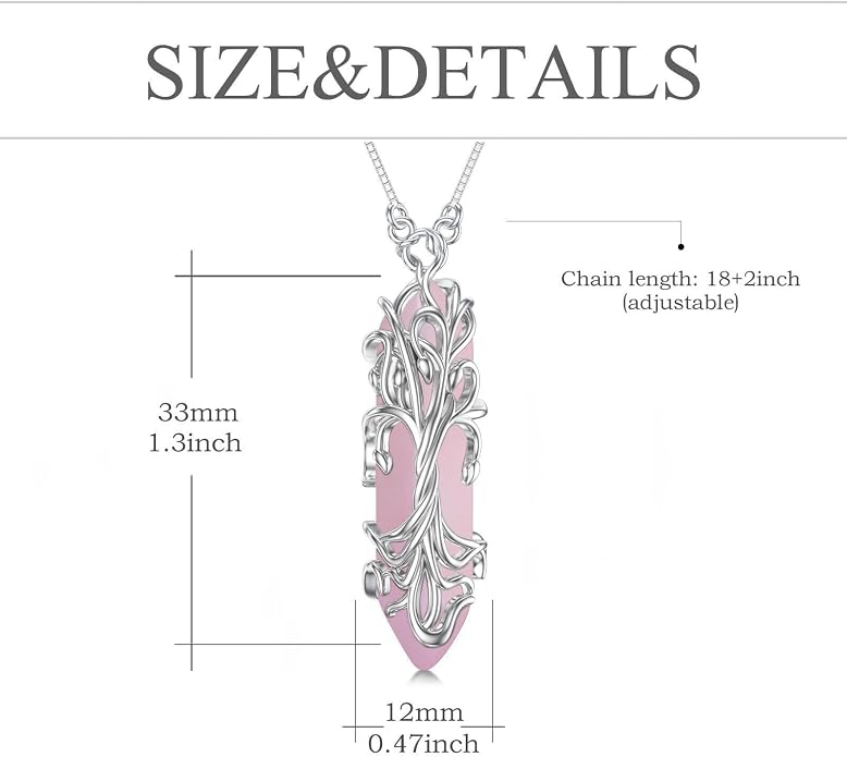 Healing Crystal Necklace 925 Sterling Silver Sunflower/Tree of Life Wrapped Pendant Reiki Energy Jewelry for Women