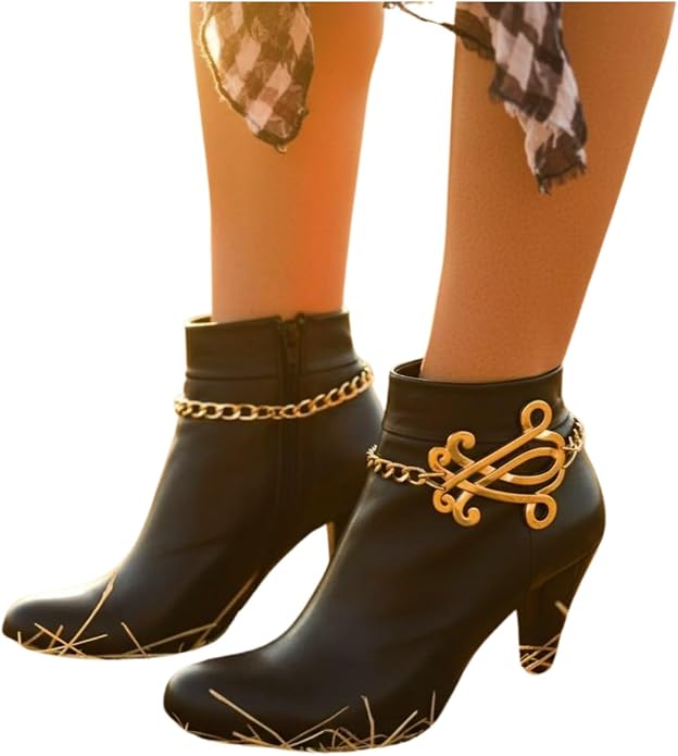 Women’s Gold Boot Chain Anklets – Pair | Western Concho Big Scroll Fish Charm Shoe Bracelets Adjustable 11"–15" Handmade in USA BC20