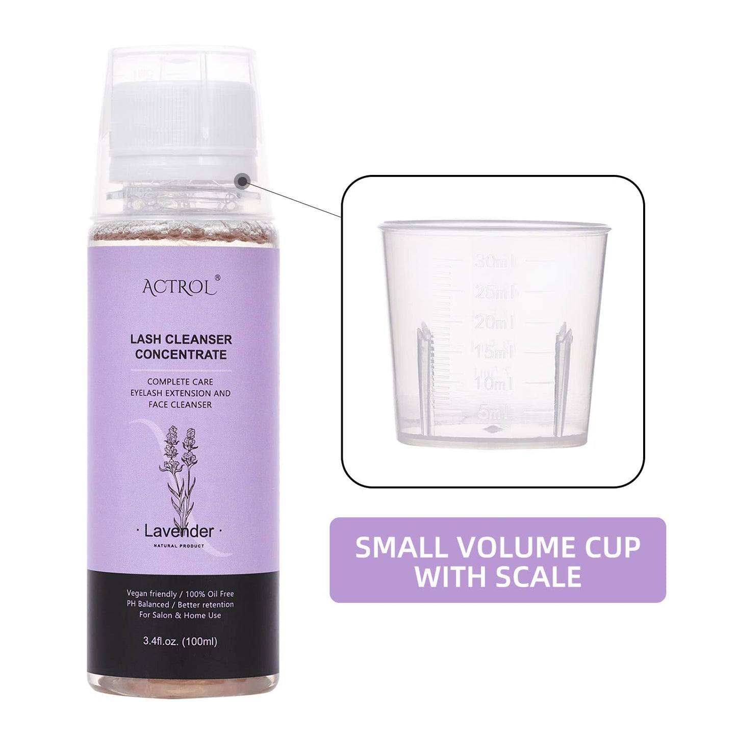 Eyelash Shampoo Concentrate 100ml Lash Extensions Cleanser Concentrate Lavender Foaming Shampoo Paraben & Sulfate Free Wash for Extensions Lashes with Salon Home Care-Makes 60ml Bottles