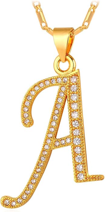 U7 Initial Necklace for Women, Gold/Platinum Plated CZ Crystal Letter A-Z Pendant Necklace, Shiny 20 Inch Name Chain Dainty Personalized Jewelry for Men Mom Wife Friend