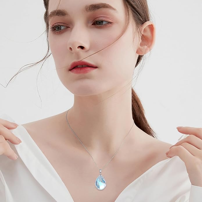 KQF Dragonfly/Butterlfy/Cat/Jellyfish/Bunny/Axolotl/Bee/Mermaid/Hummingbird/Elephant Necklace for Women Sterling Silver Moonstone Pendant Necklace Dragonfly Jewelry Gifts for Women
