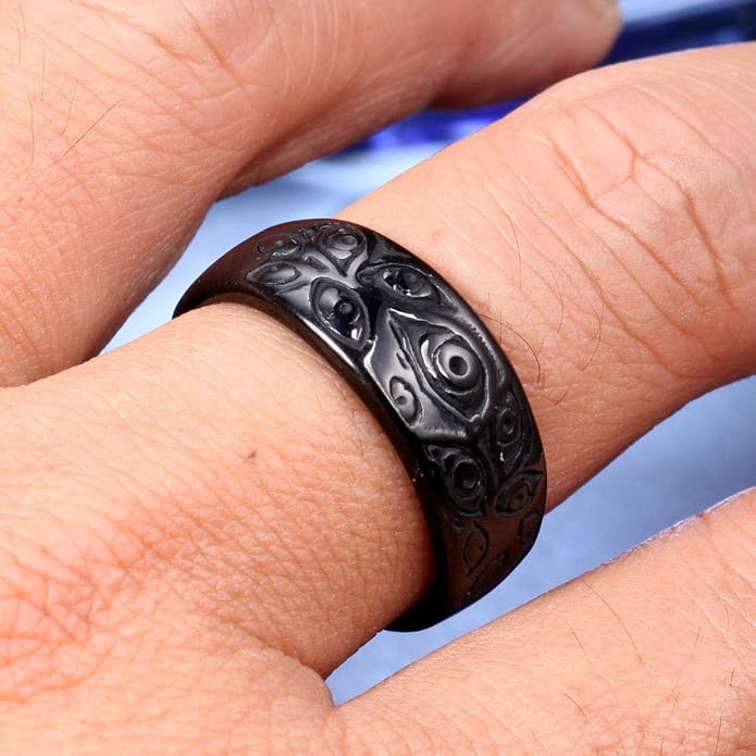 Men's Stainless Steel Eye of God Ring Band All Seeing Eye Spinner Rings Black Silver Vintage Jewelry Size 5 to 14