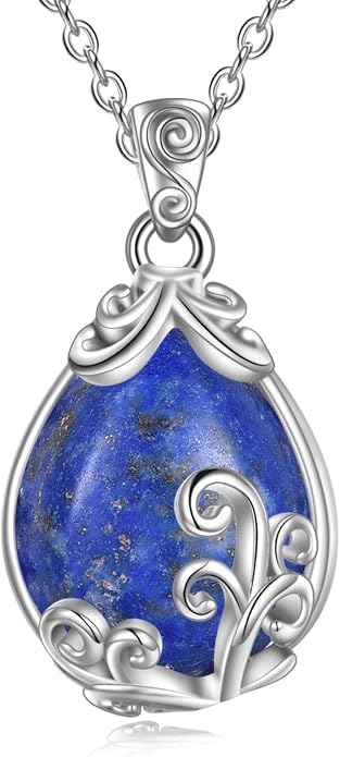 POPLYKE Sterling Silver Gemstone Teardrop Pendant Necklace Crystal Jewelry for Women