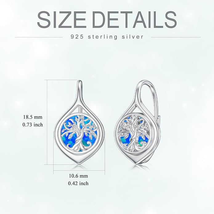 WINNICACA Leverback Earrings for Women 925 Sterling Silver Tree of Life Earrings Dangle Drop Turquoise Moonstone Moss Agate Heart Jewelry Gifts for Women Her Wife Anniversary Birthday Gifts