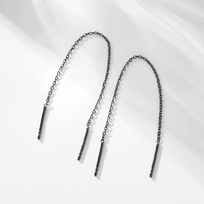 3 Pairs Threader Earrings 925 Sterling Silver Long Chain Earrings Bar/Ball Wrap Threader Drop Earrings for Women Lightweight Minimalist Mother's Day Jewelry Set