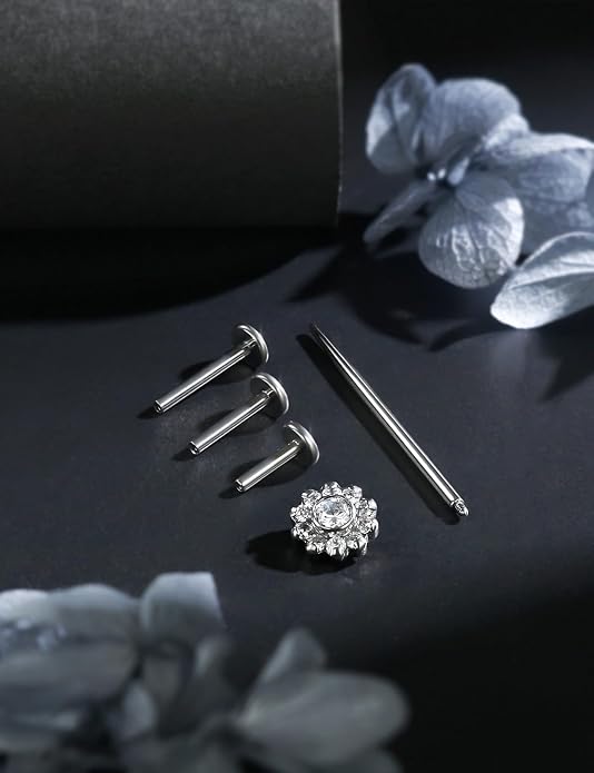 16G Astm F136 Titanium Internal Thread Flat Back Earrings Nose Studs Tragus Forward Helix Conch Cartilage Lobe Earrings Stud Medusa Labret Monroe Lip Ring Piercing Jewelry For Women Men