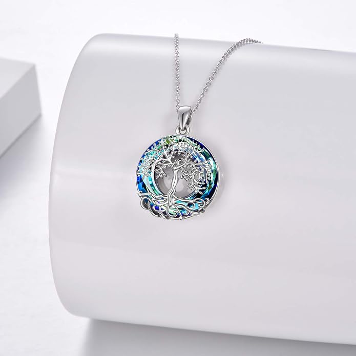 ONEFINITY Tree of Life Necklace for Women Sterling Silver Abalone Shell Crystal Tree of Life Pendant Necklace Family Tree Jewelry for Mom Daughter Sister Girls Christmas Gifts