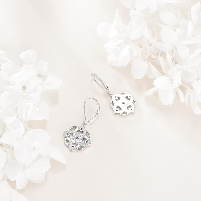 Lotus Earrings Sterling Silver Lotus Flower Dangle Drop Earrings Yoga Jewelry Gifts for Women