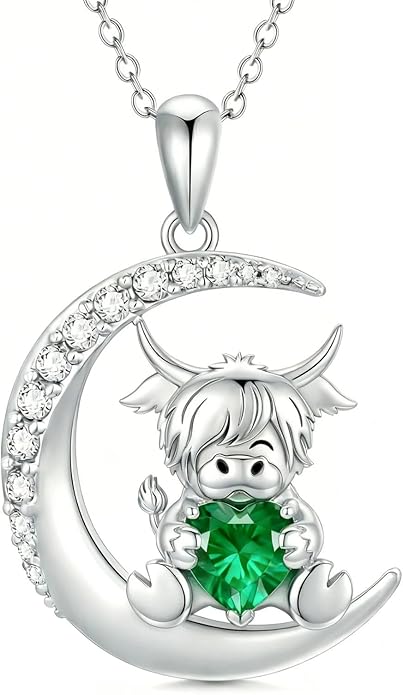 PROESS Animal Birthstone Necklace 925 Sterling Silver Otter/Axolotl/Hippo/Elephant/Dachshund/Monkey/Red Panda Pendant Necklace Animal Birthstone Jewelry Gifts for Women