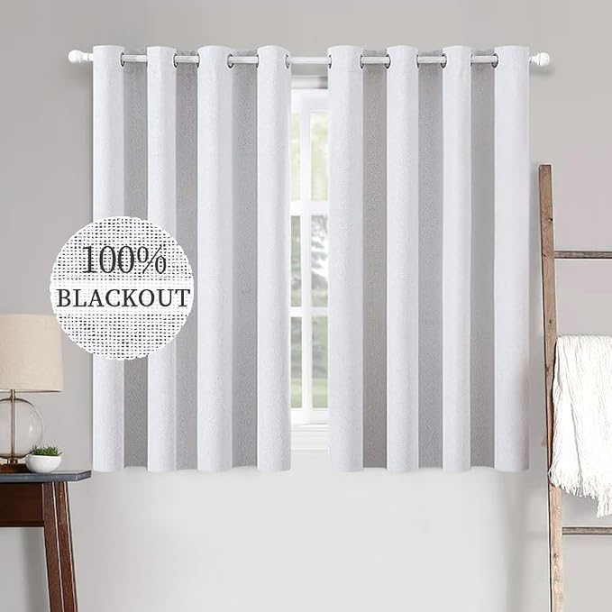 MIULEE Linen Texture Curtains for Bedroom Solid 100% Blackout Thermal Insulated Grayish White Curtains Grommet Room Darkening Curtains/Drapes for Living Room 52x63 Inch (2 Panels)