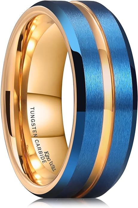 King Will Tungsten Carbide Wedding Band for Men Women-6/8/10mm Width Multicolor Available with Grooved Center Wedding Ring Suitable for Work, Gym Comfort Fit Size 4-16