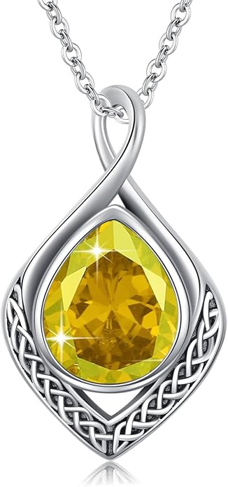 PELOVNY Celtic Knot Necklaces for Women 925 Sterling Silver Gemstone/Birthstone Teardrop Infinity Necklace Irish Celtic Pendant Jewelry Gifts for Mom Daughter Wife