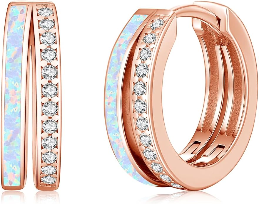MEDWISE Mothers Day Gifts for Mom Multi Colored Opal Hoop Earrings for Women 925 Sterling Silver Huggie Hoop Earrings Jewelry Gift for Women Daughter Wife Mom Friends