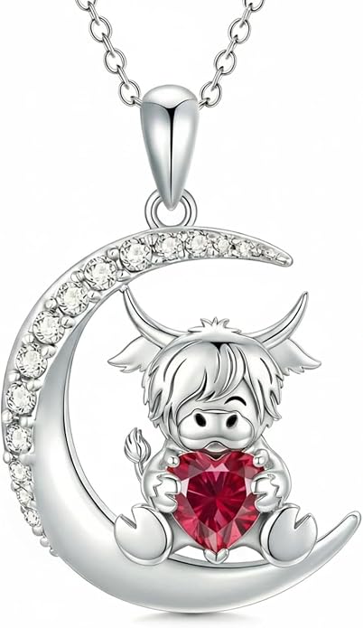 PROESS Animal Birthstone Necklace 925 Sterling Silver Otter/Axolotl/Hippo/Elephant/Dachshund/Monkey/Red Panda Pendant Necklace Animal Birthstone Jewelry Gifts for Women