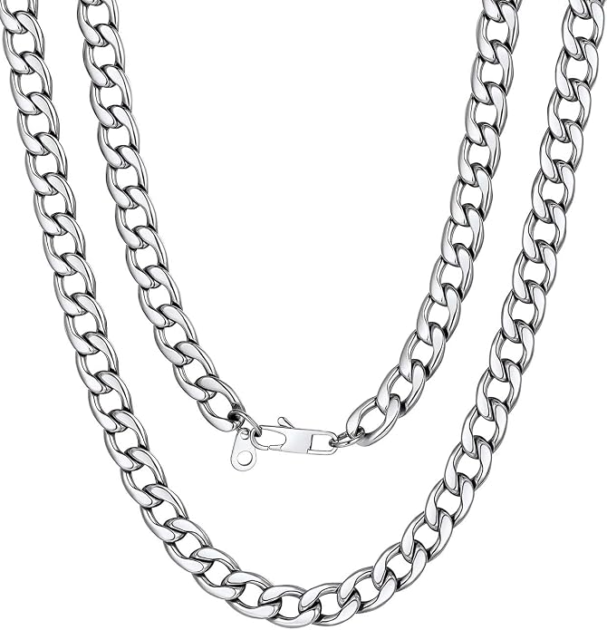 U7 Cuban Link Chain for Men Women Stainless Steel Curb Necklace, 7/9/12/15 MM Chunky Chain Silver/Gold/Black Mens Hip Hop Jewelry 18''-30''
